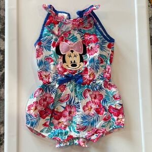 Disney Baby Floral Romper with Blue Trim
